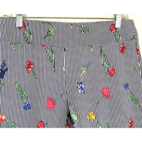 Jules & Leopold Ankle Pants Women's Sz M Multicolor Striped Floral Elastic Waist - Picture 5 of 13